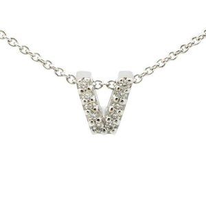 18k White Gold Love Letter "V" Diamond Necklace